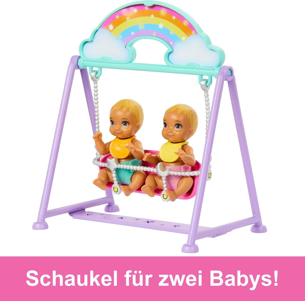 Păpușa și căsuța Barbie Skipper cu accesorii, include păpuși gemene, 1 pătuț, 1 leagăn, 1 balansoar și multe altele, HXM99