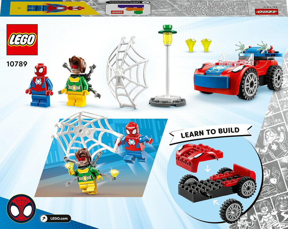 LEGO 10789 Marvel Spider-Mans Auto und Doc Ock Set, Spidey und Seine Super-Freunde, baubares Spielzeug für Jungen und Mädchen ab 4 Jahren, mit im Dunkeln leuchtenden Teilen