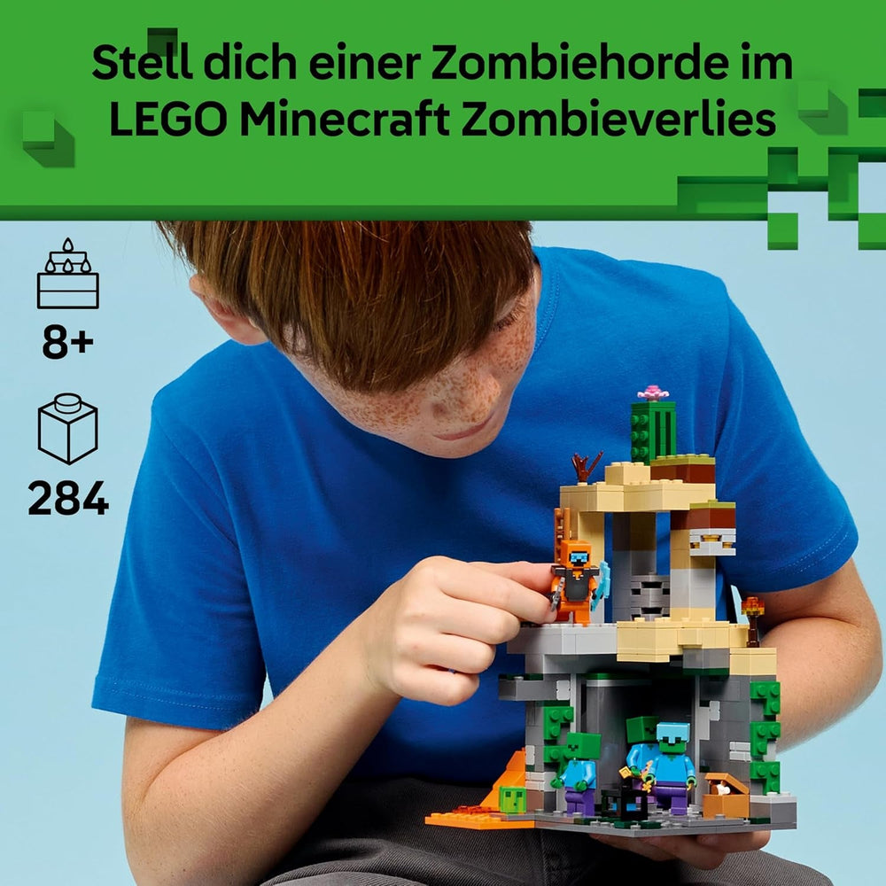 LEGO Minecraft Zombieverlies - Bauspielzeug für Rollenspiele - Minecraft-Spielset für Jungen und Mädchen ab 8 Jahren mit 3 Zombies, einem Krieger und Videospielzubehör - 21587