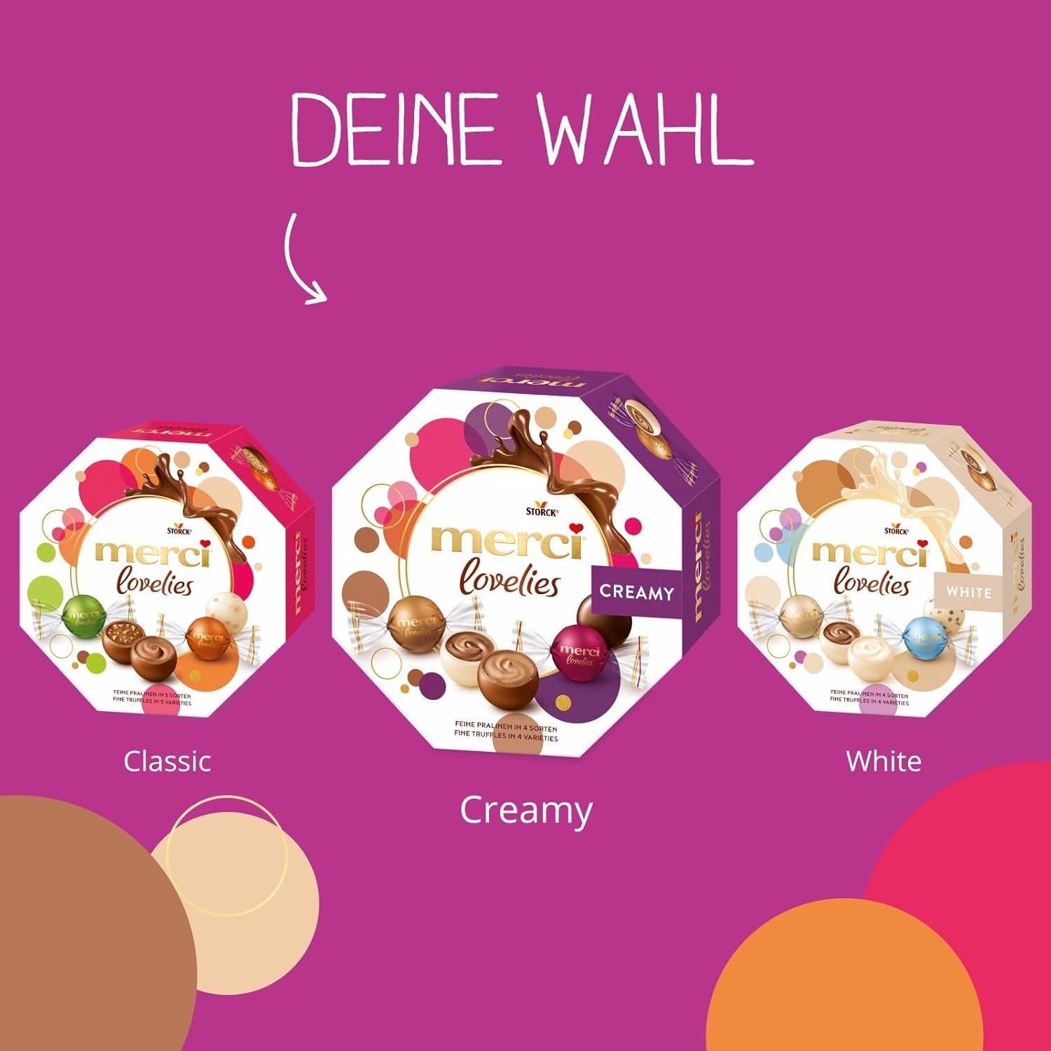 merci lovelies Cremos – 1 x 185 g – Cutie de praline cu 4 specialități de ciocolată umplute – Bile de ciocolată pentru a fi împărțite și oferite cadou