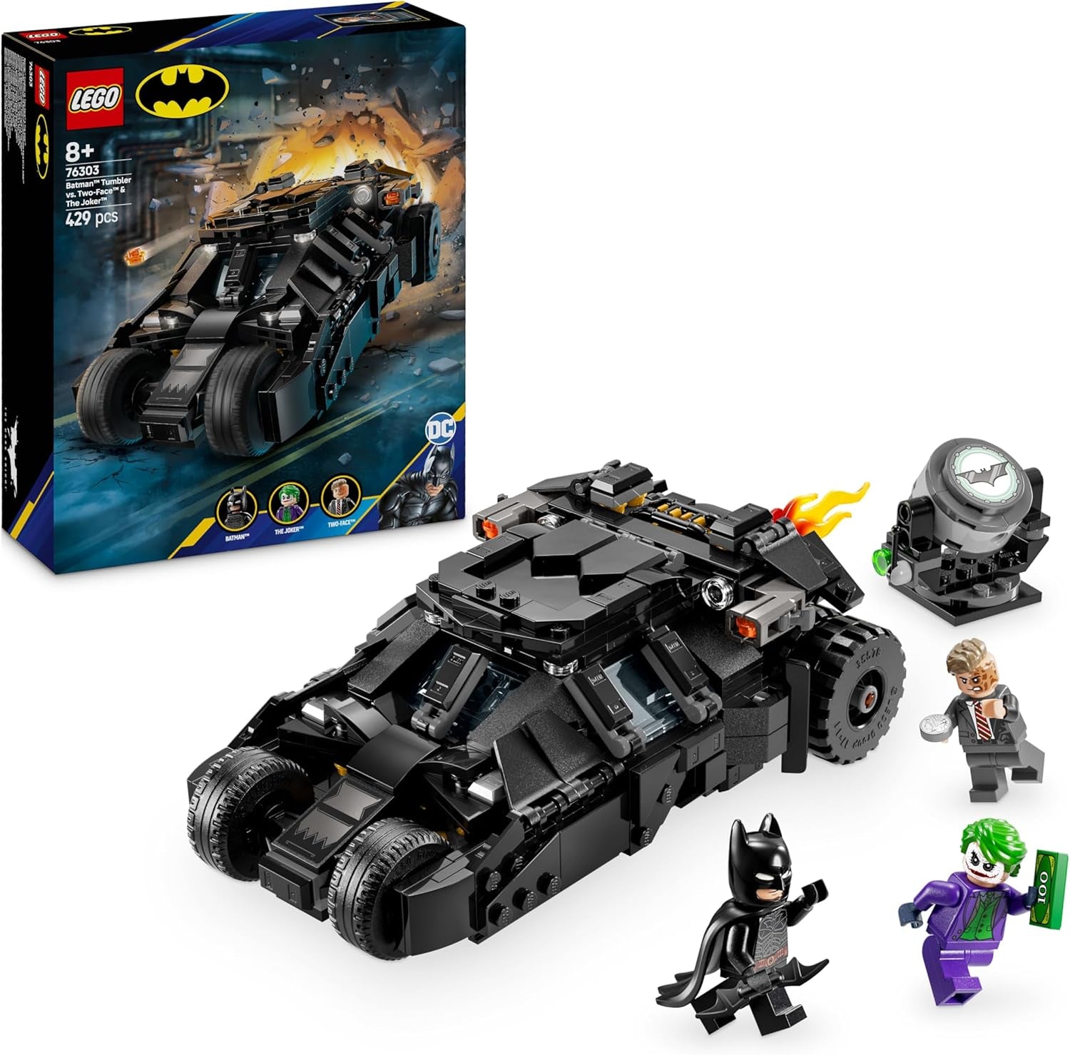 LEGO DC Batman: Batman Tumbler vs. Two-Face & The Joker - Superhelden Spielzeug mit Batmobil Auto - Spielset mit Minifiguren - Geschenk für Jungen und Mädchen ab 8 Jahren 76303