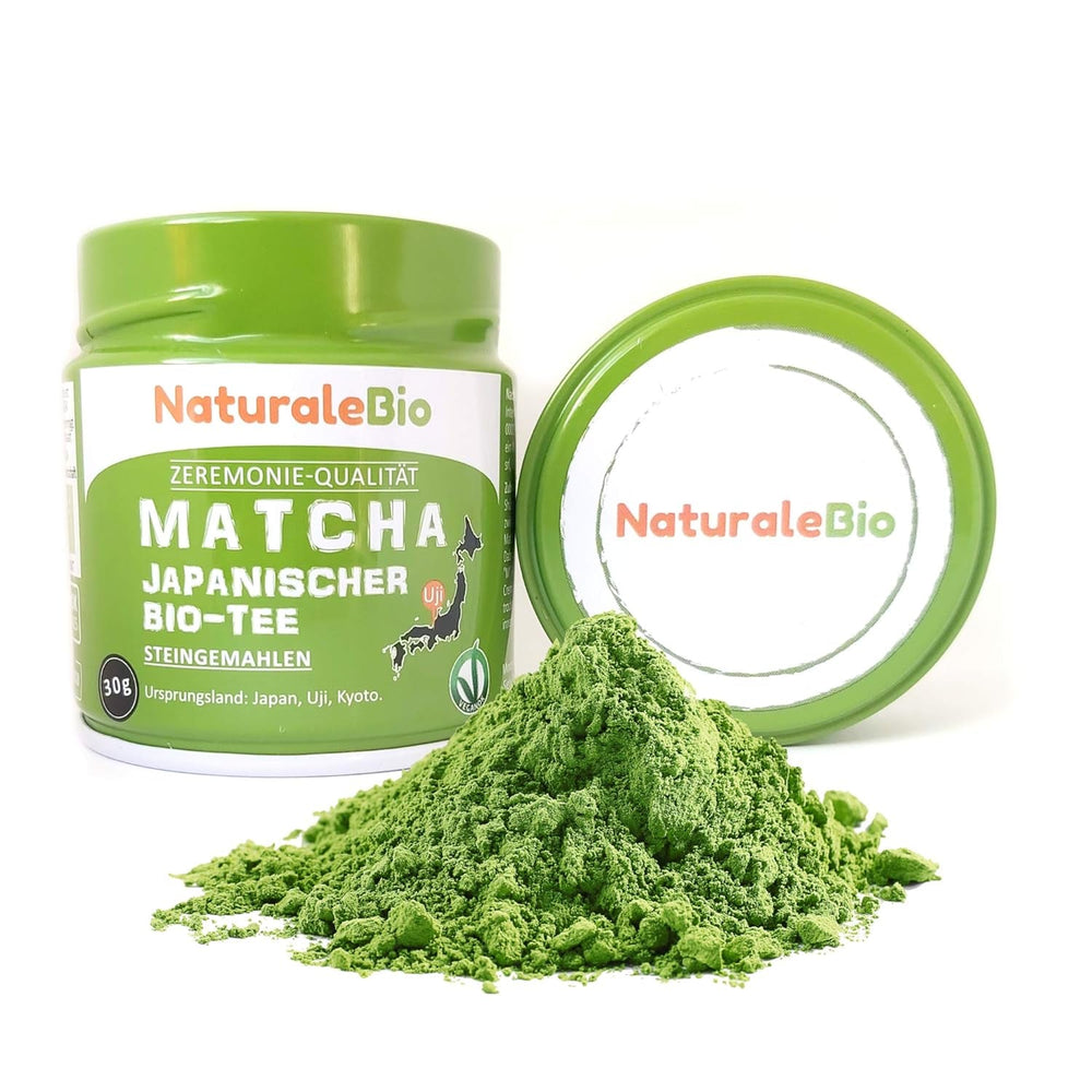 Naturalebio Ceai Matcha pudră de calitate ceremonială Ceai verde original din Japonia. Ceai verde pudră Matcha de calitate ceremonială, produs în Uji, Kyoto. Ideal pentru băut, gătit și latte. Cutie de 30 g.