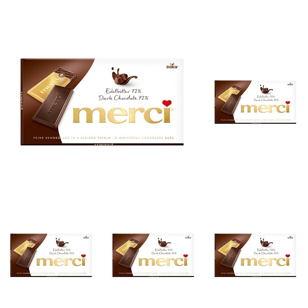 Batoane de ciocolată neagră 72% – 5 x 100 g – Cele mai fine pătrățele de ciocolată neagră – Ciocolată învelită în folie aurie