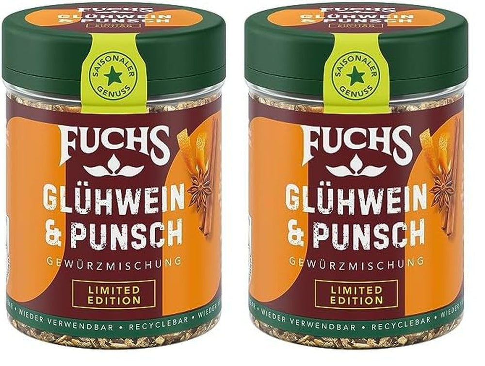 Fuchs Gewürze - Glühwein & Punsch Gewürz - weihnachtliche Gewürzmischung für Wein und Punsch - aus natürlichen Zutaten - 40 g in wiederverwendbarer, recyclebarer Dose