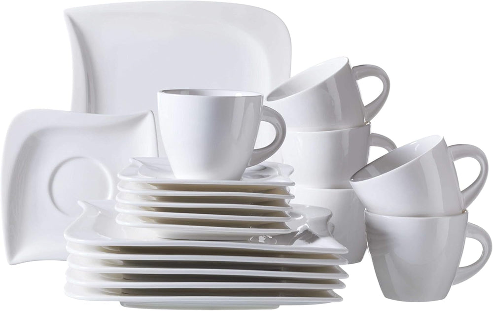 Verso de Mäser, seria La Musica, serviciu de cafea cu 18 piese, set de veselă din porțelan pentru 6 persoane, 921172, alb