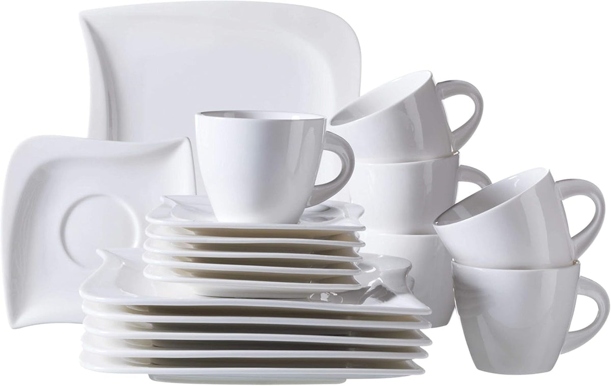Verso de Mäser, seria La Musica, serviciu de cafea cu 18 piese, set de veselă din porțelan pentru 6 persoane, 921172, alb