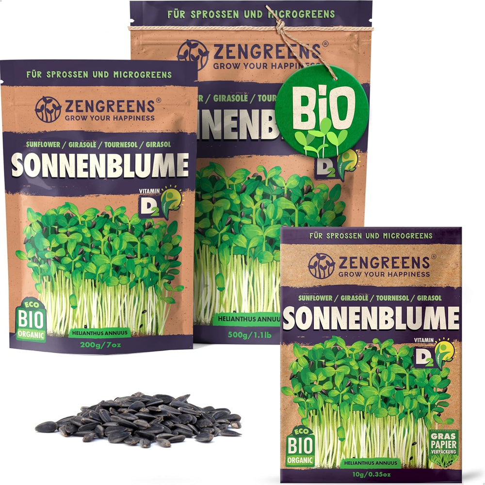 Bio Sonnenblumen Samen - Wähle Zwischen 10G, 200G Und 500G - Sonnenblume Mit Keimrate Von Über 97% - Keimsprossen - Sonnenblumensamen Zum Sprossen Ziehen - Wiederverschließbare Verpackung