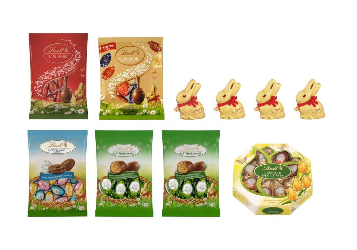 Set de Paște cu ciocolată | 894g | Conținut: Iepurași aurii și Iepurași aurii de ciocolată | 100g Iepurași aurii | Ciocolată albă premium cu bucăți de căpșuni în formă de iepuraș pentru Paște