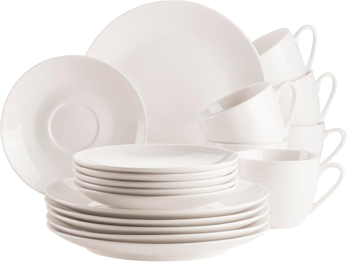MÄSER 934105 Seria Belmira, serviciu clasic de cafea pentru 6 persoane, set de cafea cu 18 piese, atemporal, elegant, delicat, porțelan, alb