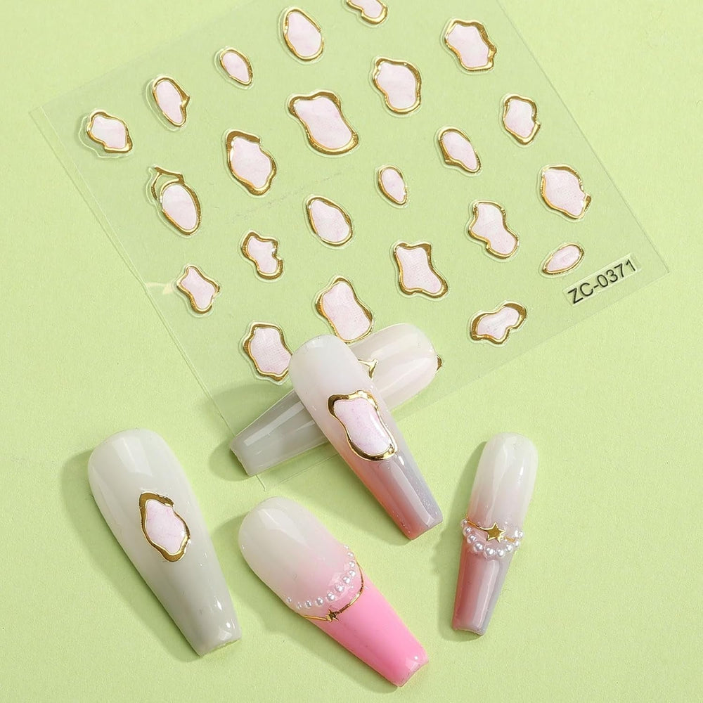 JMEOWIO 6 Blatt 3D Nagelsticker Goldene Unregelmäßige Geometrische Nail Art Sticker Selbstklebend Nagelaufkleber 5D Stereoskopisch Dekoration Nageldesign Zubehör