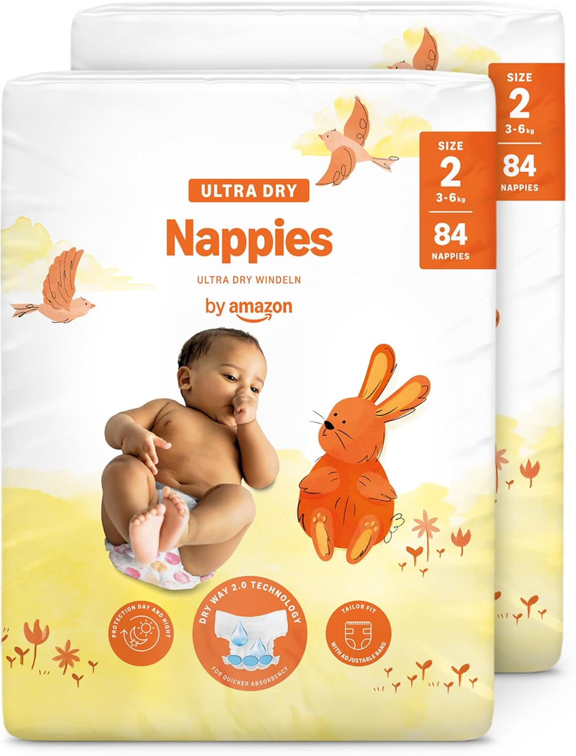 Scutece Ultra Dry de la Amazon, mărimea 1 (2-5 kg) - Cutie lunară, alb, 96 bucăți (2 pachete a câte 48) (anterior sub marca Mama Bear, produs identic)