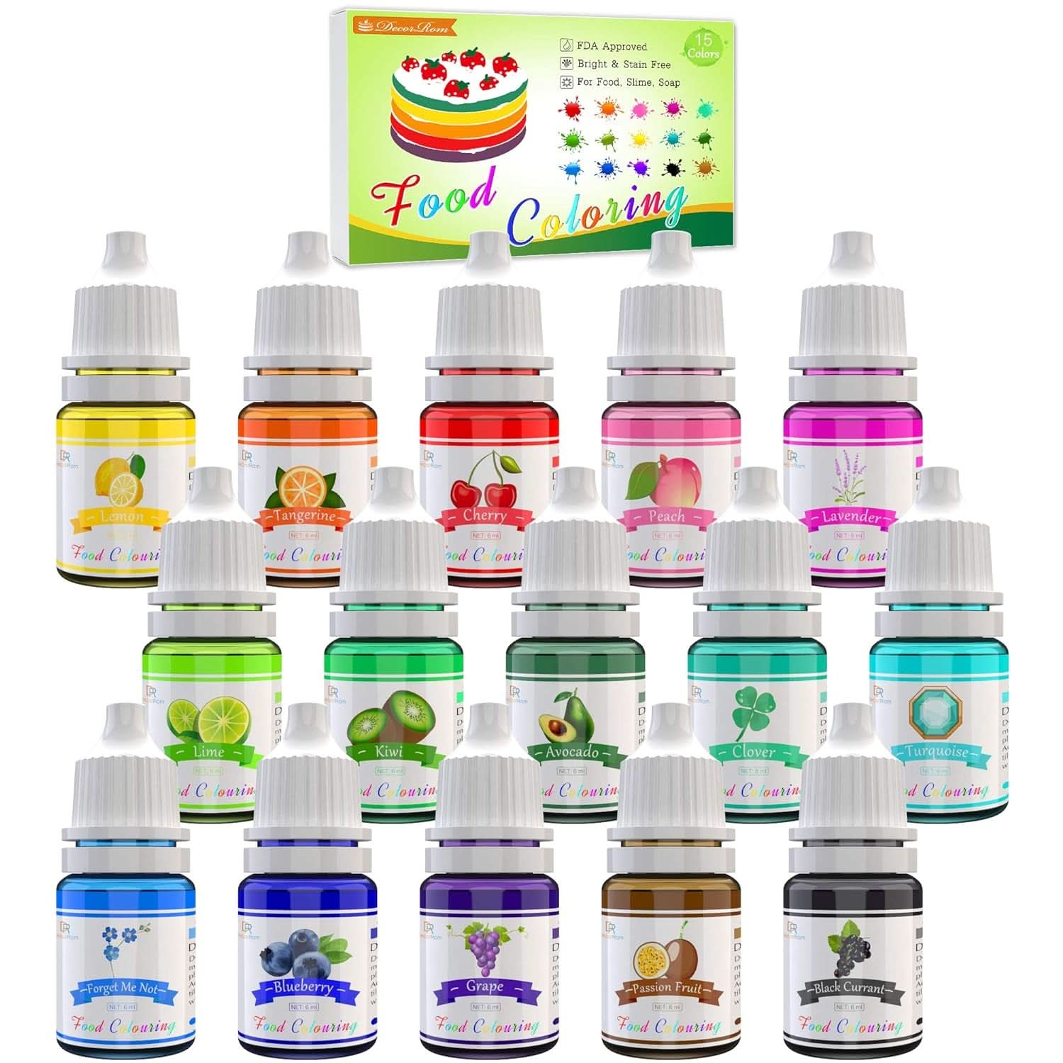 Set 15 coloranti alimentari lichizi, 6 ml fiecare culoare Naty Shop Default Title