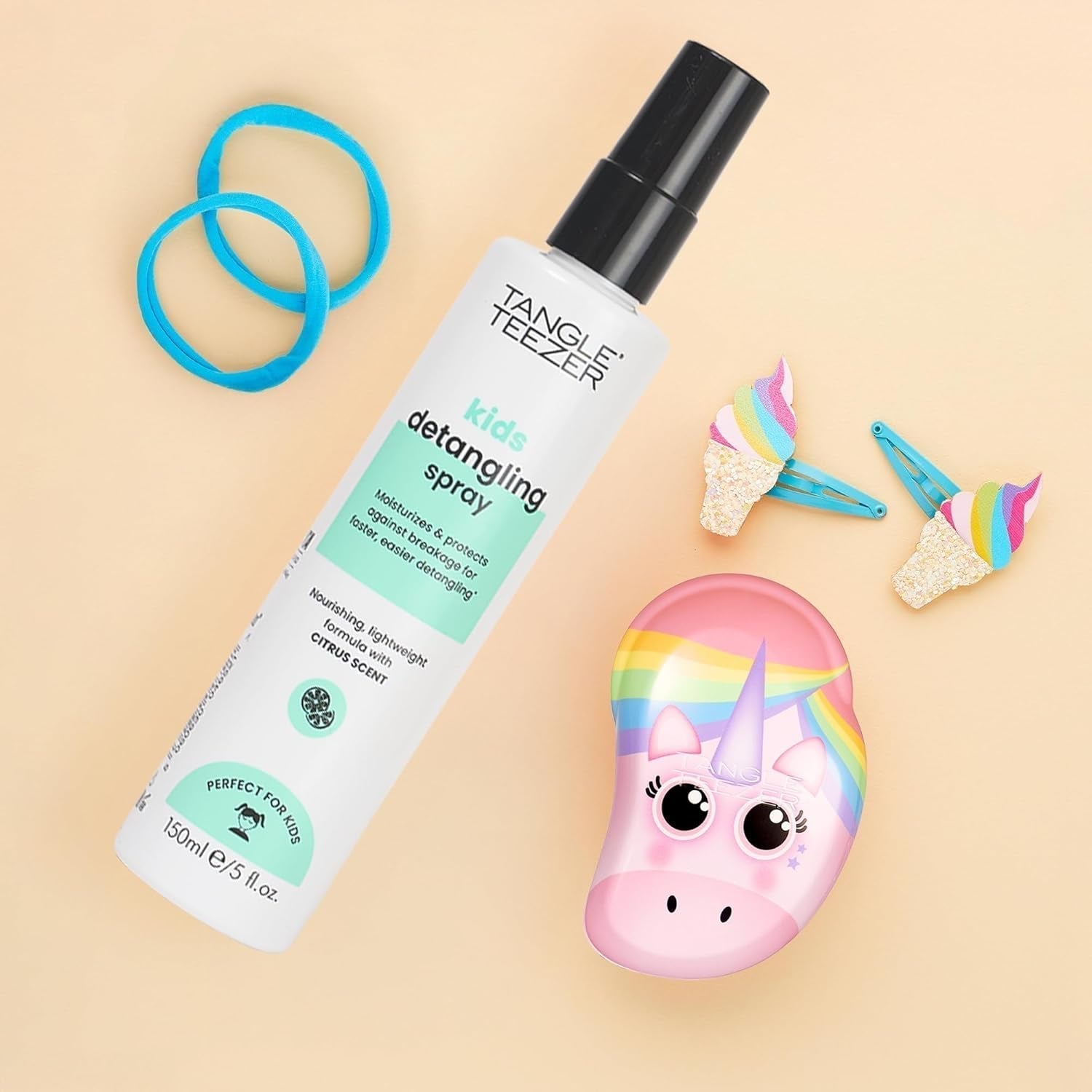 incurcare Teezer Detangling Spray pentru copii - Fără noduri, fără lacrimi - Parfum proaspăt de citrice - Vegan și fără cruzime - Detanglare delicată și rapidă Produse pentru descurcarea părului Naty Shop