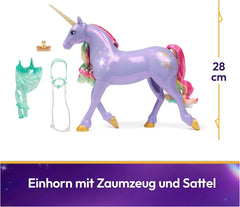 Unicornul Wildstar de la Unicorn Academy - 28 cm înălțime, unicorn original de Sophia din serialul Netflix, cu coamă și coadă reale, frâu și șa detașabile și perie, pentru copii cu vârsta de 4 ani și peste