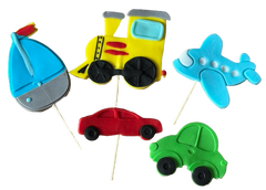 Set 5 decoratiuni comestibile din zahar, Autovehicule Decoratiuni din Pasta de Zahar Nati Shop