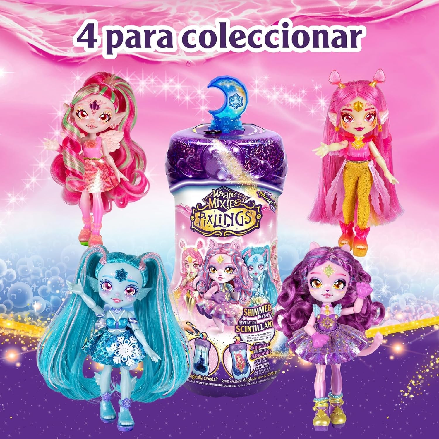 Pixlings Magische Pixlings-Puppen, 4 Verschiedene Puppen – 2 neu – Fashion Doll 15 cm – Zaubertränke – geheimes Spielzeug mit Tränken (MG101000)