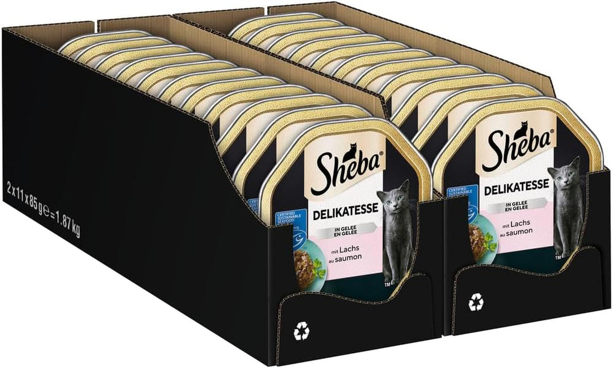 Hrană umedă pentru pisici Sheba, Delicatess în jeleu cu somon, 2 x 11 x 85g