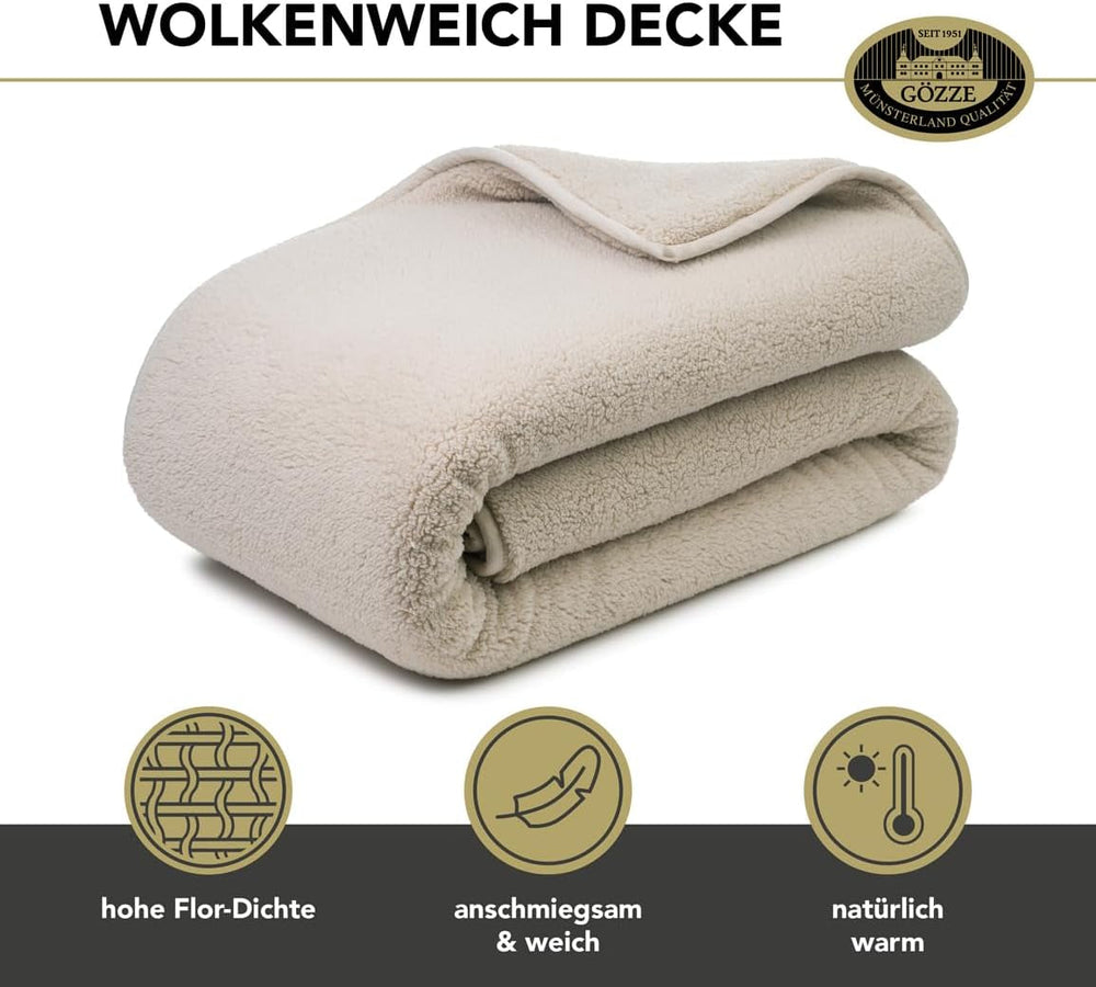 Gözze - Cloud pătură moale cuddly, imitație de piele de oaie, 100% poliester (microfibră), 150 X 200 Cm - Camel Plapumi si pilote Naty Shop