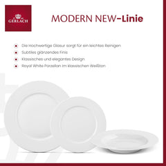 Set de veselă Gerlach 1760 - 18 piese - Serviciu de masă pentru 6 persoane - Set de farfurii - Porțelan modern, alb