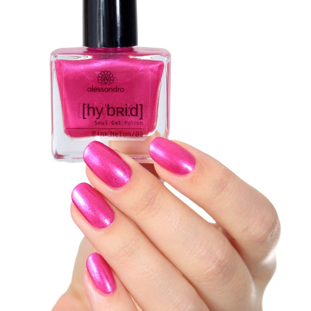Oja HYBRID alessandro Pink Melon - nuanță vibrantă de roz cu particule fine de sclipici - Unghii perfecte în doar 3 pași, fără LED - rezistă până la 10 zile! 8 ml
