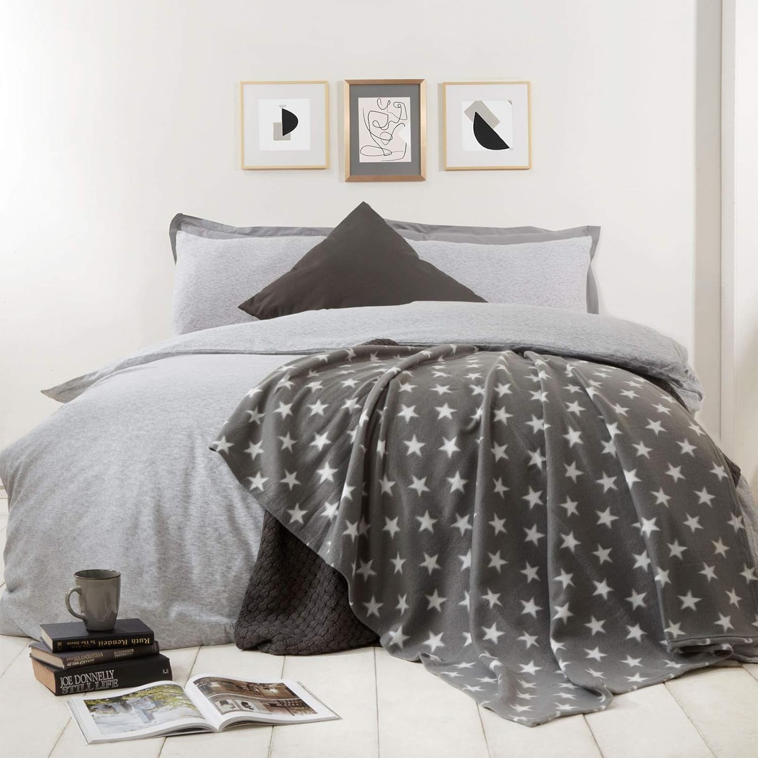 DREAMSCENE pătură confortabilă pătură pufoasă pătură fleece - living pătură cald iarna moale, canapea pătură, pătură canapea, pătură cuddly copii, living & pături cuddly 120X150Cm, canapea arunca pătură gri stele Paturi si Cuverturi Besuche den DREAMSCENE-Store
