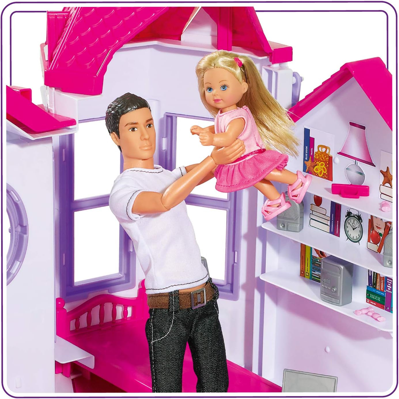 Simba 104661996 - Steffi Love Dreamhouse, Casă de joacă mare, 4 camere, FĂRĂ PUPPETS, 84cm înălțime, Două etaje, Clopoțel funcțional, Pliabil Casute de papusi Naty Shop