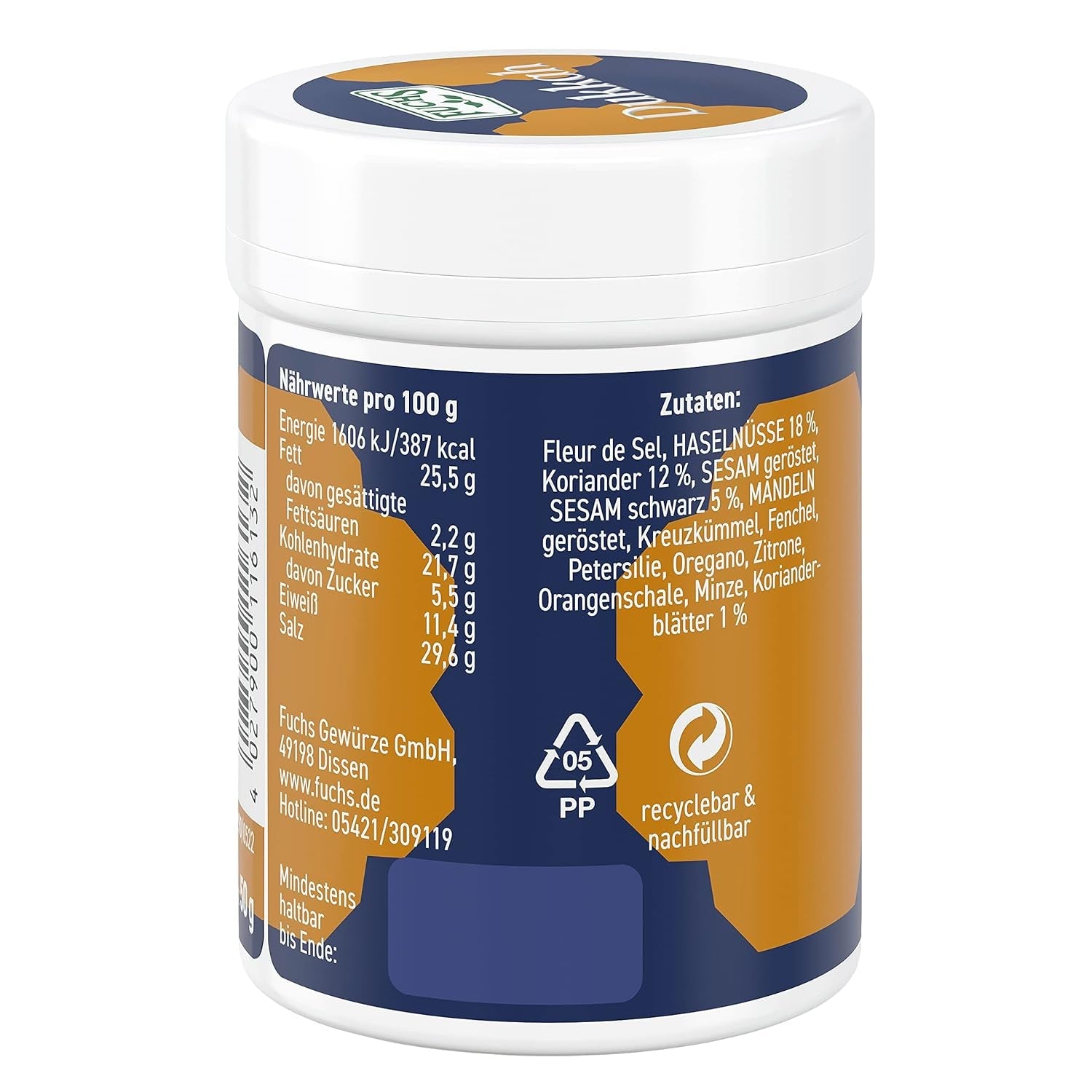 Fuchs Gewürze Gourmet Selection Naher Osten-Afrika – Dukkah Gewürzmischung, nachfüllbarer Gewürz Mix, zum Verfeinern von Fisch und Lamm, vegan, 50 g