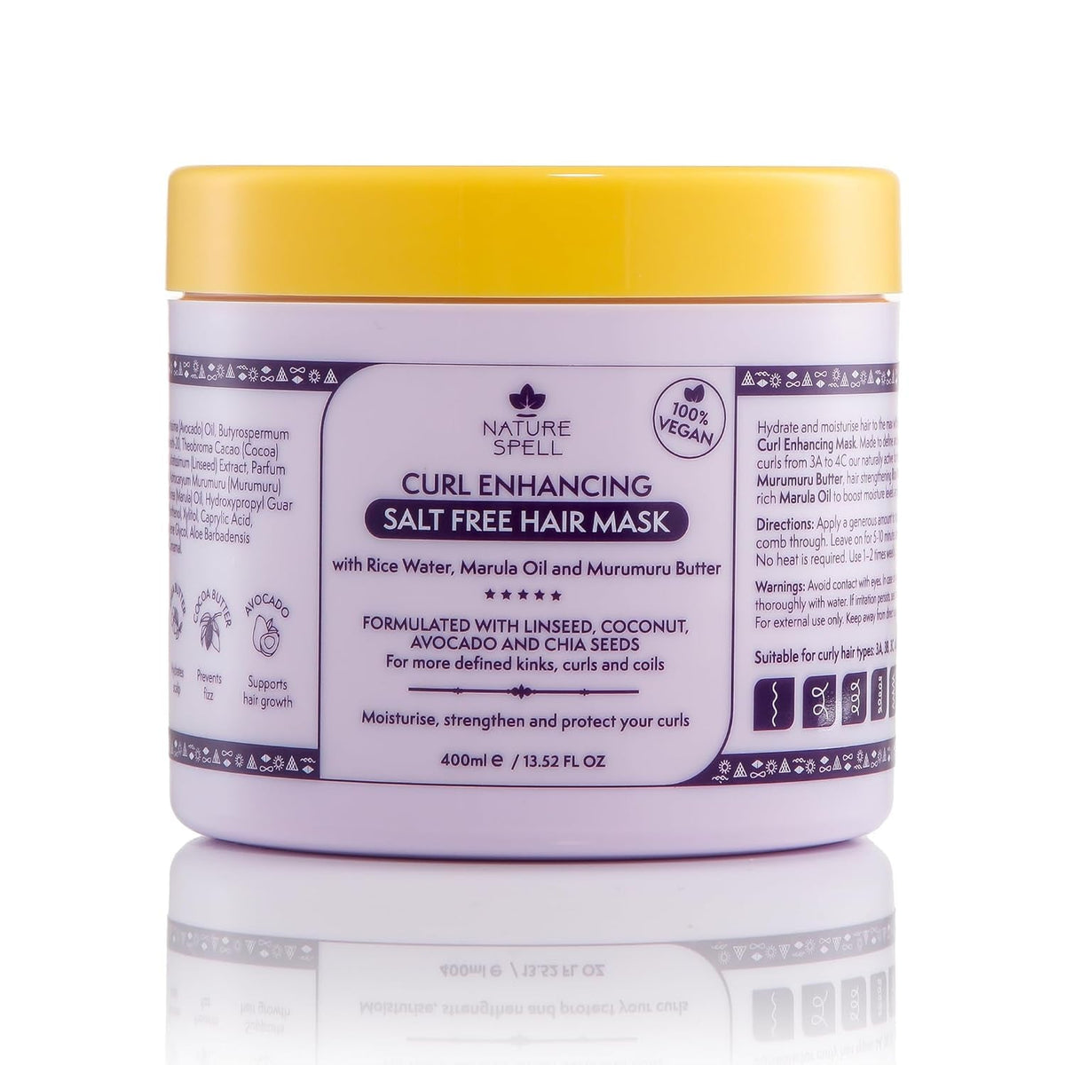 Mască de păr pentru păr creț de Nature Spell 400 ml - îmbogățită cu apă de orez și semințe de in, pentru toate tipurile de bucle, fără sulfați Masca de par Naty Shop Titlu implicit
