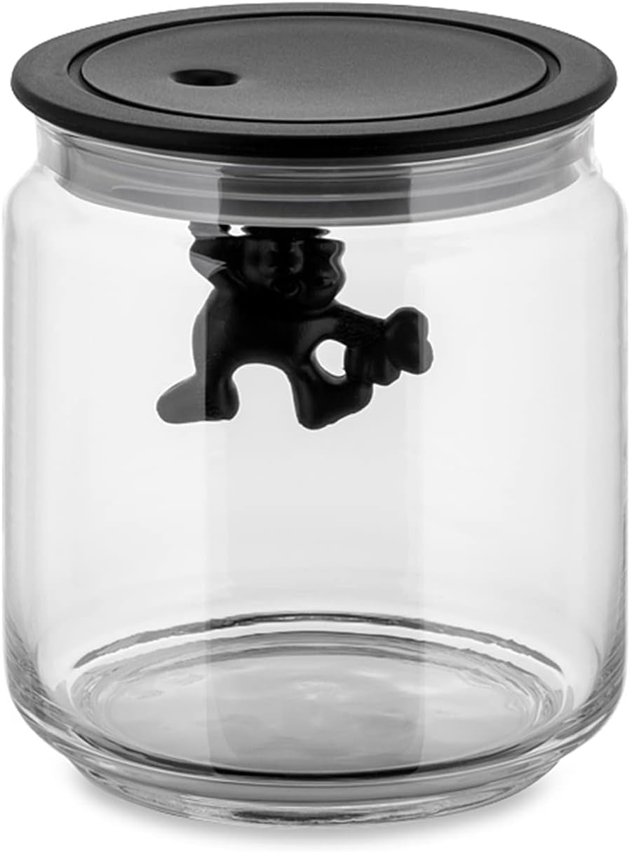 Borcan de bucătărie Alessi "Gianni" din sticlă cu capac sigilat, rășină termoplastică, negru, 27,5 x 13,5 x 28 cm Cutii depozitare alimente Naty Shop Sticlă , Negru 12cm