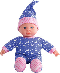Simba 105010010 - Laura Little Star, păpușă cu corp moale, într-o rochie drăguță și o căciulă cu luni și stele strălucitoare, 20 cm, fosforescentă, păpușă bebeluș de la 12 luni