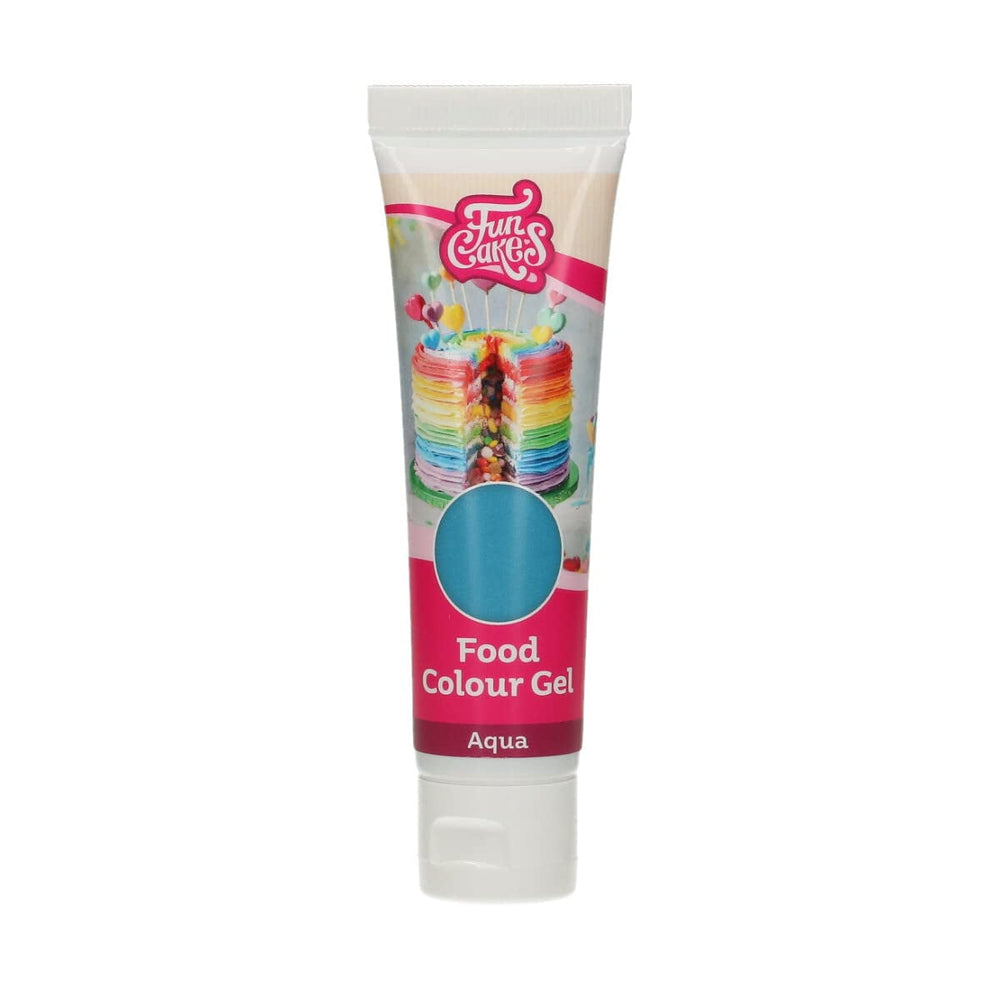 Funcakes Food Color Gel Aqua: Colorant alimentar foarte concentrat pentru aluat, cremă, fondant și marțipan. Dozare ușoară. Picătură individuală pentru a crea culori vibrante. Halal. 30 g.