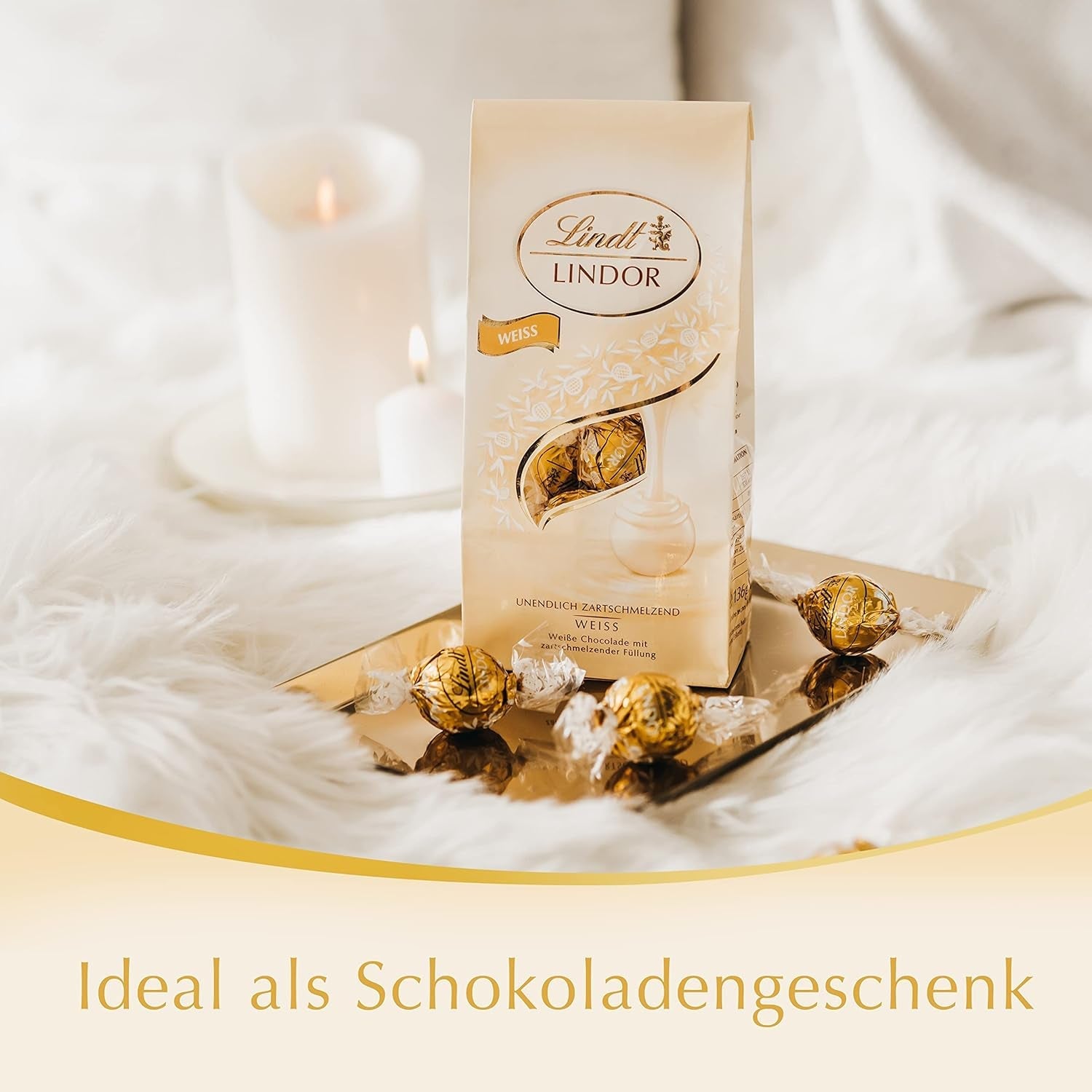 Bile de ciocolată albă Lindt LINDOR | Pungă de 137 g | Aprox. 10 biluțe de ciocolată albă cu umplutură care se topește în gură | Cadou de ciocolată | Cadou de ciocolată