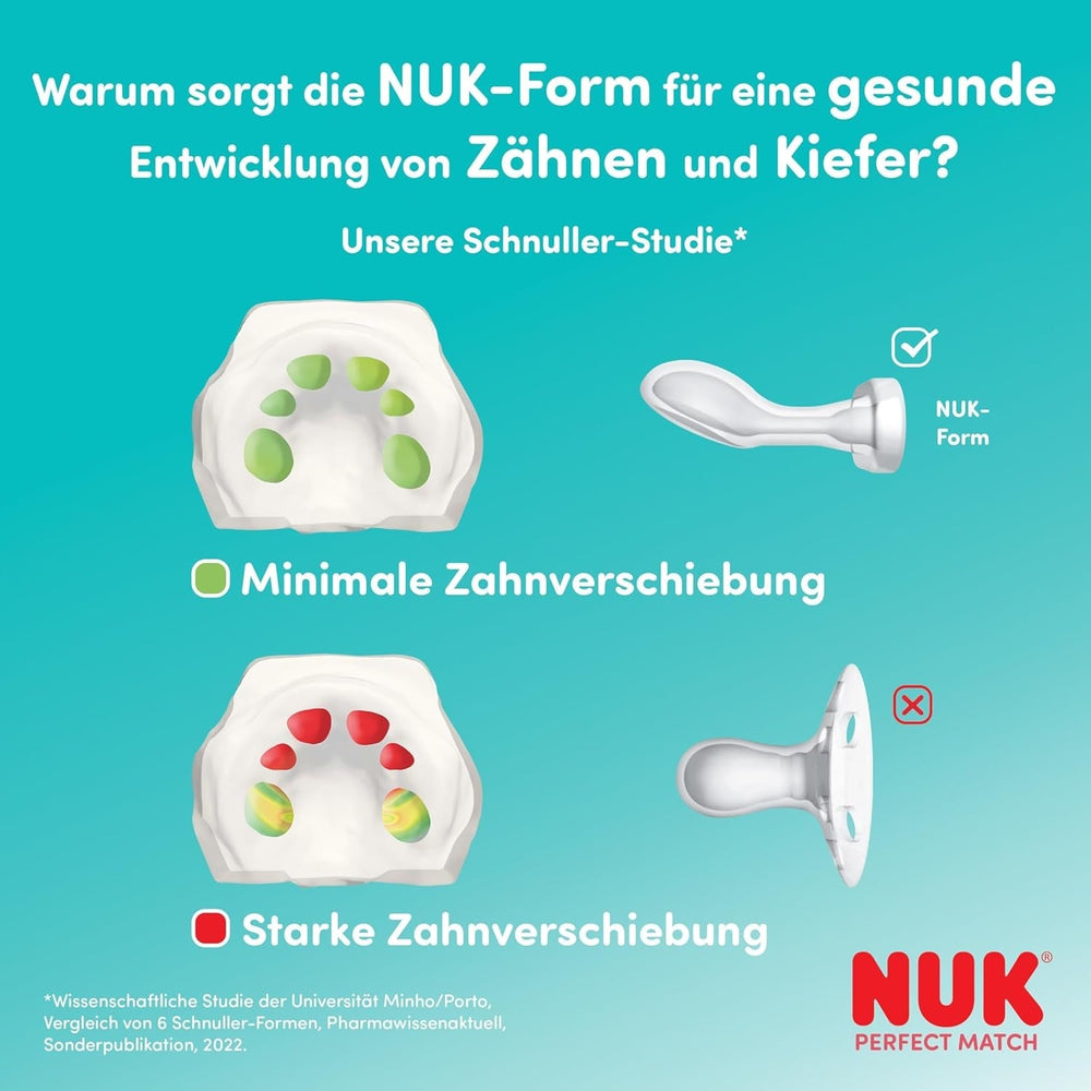 Suzete NUK Perfect Match Air Night pentru bebeluși | 0-6 luni | Suzete care strălucesc în întuneric, care promovează circulația aerului și previn salivarea | Acceptare 95% de către bebeluși** | Lion | Pachet de 2