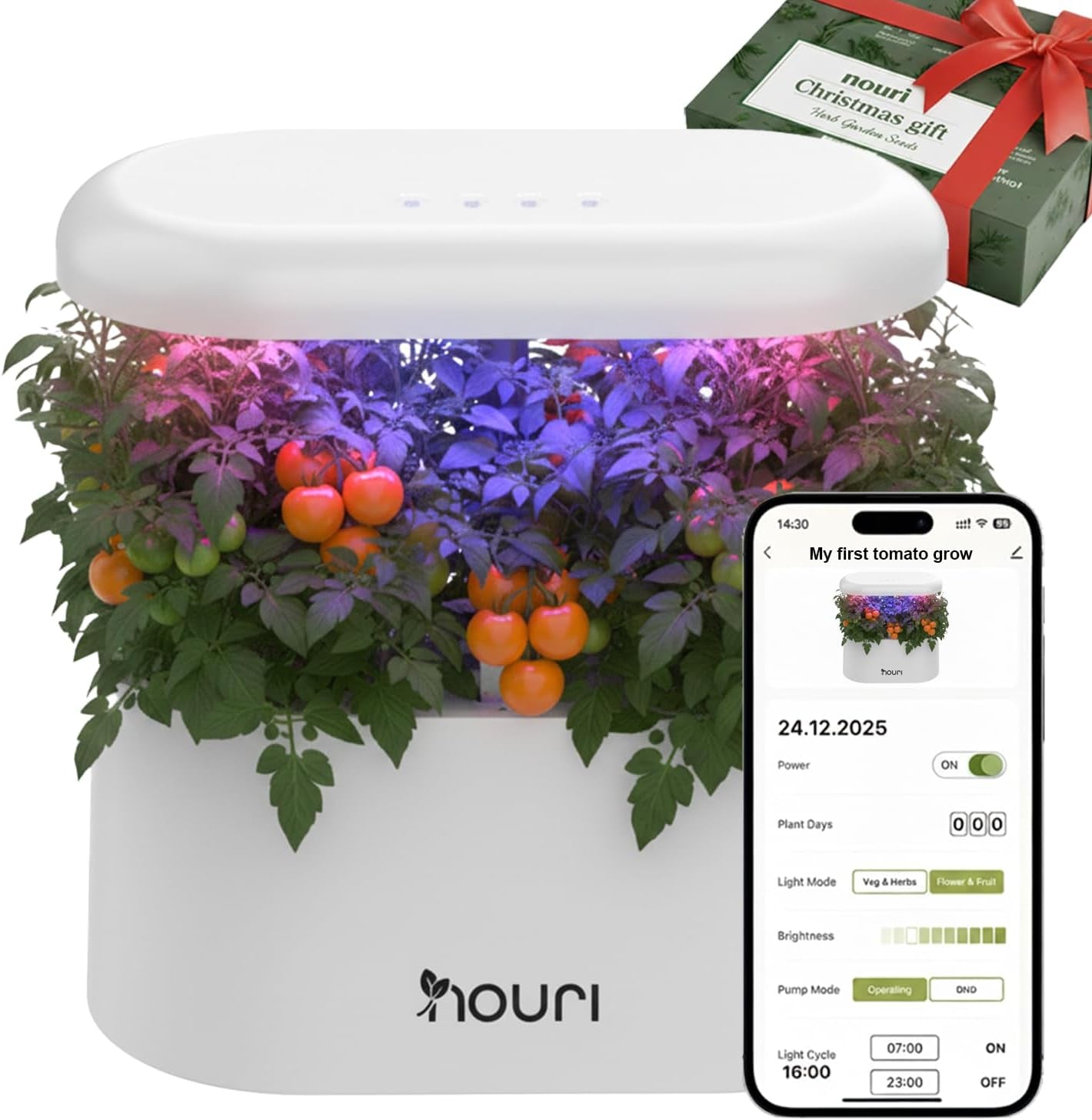 Nouri 7 Pod + Busuioc Heirloom | Grădină inteligentă pentru bucătari de acasă | Sistem de creștere hidroponică | Lumini LED de creștere | Kit de grădinărit cu plante aromatice de interior pentru iubitorii de plante și grădinari, Alb