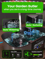 Kit sistem de creștere hidroponică LPH-Max, 21 de capsule, aplicație și WiFi, controlat automat, grădină inteligentă de interior cu lumină LED de 36W, kit de udare automată prin picurare, îngrijire autogestionată