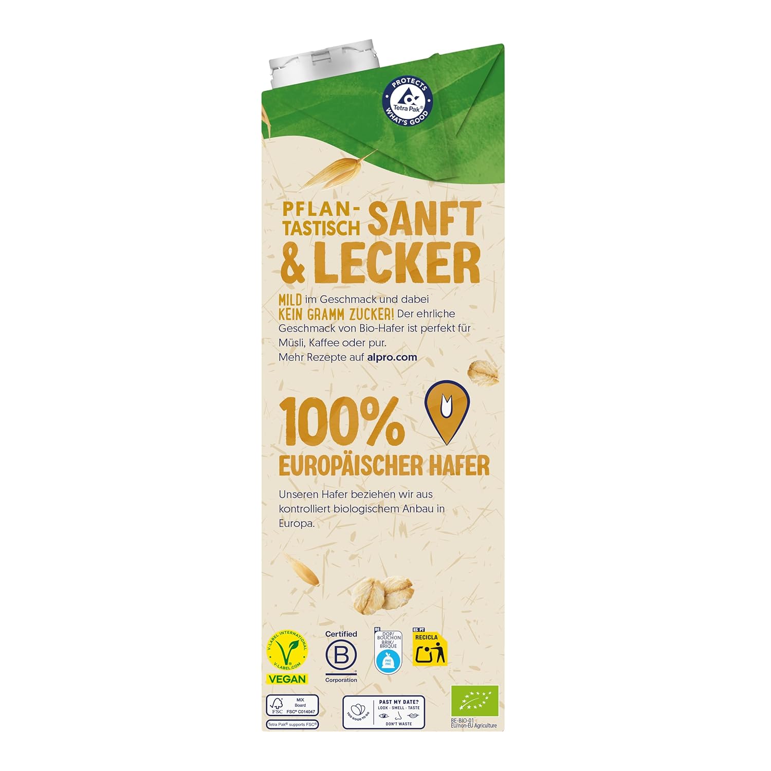 Alpro Bio Haferdrink ohne Zucker – 8 x 1 l