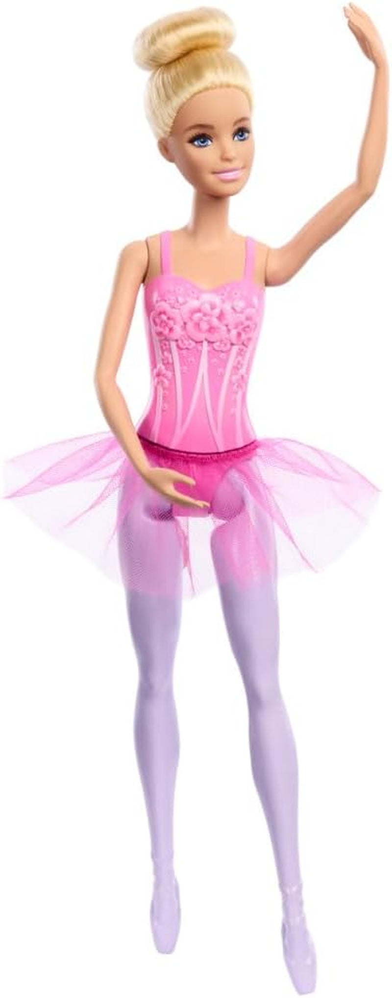 Barbie Ballerina-Puppe, Blonde Modepuppe in lilafarbenem, ausziehbarem Tutu, mit Ballettarmen und Ballerinaspitzenschuhen, HRG34