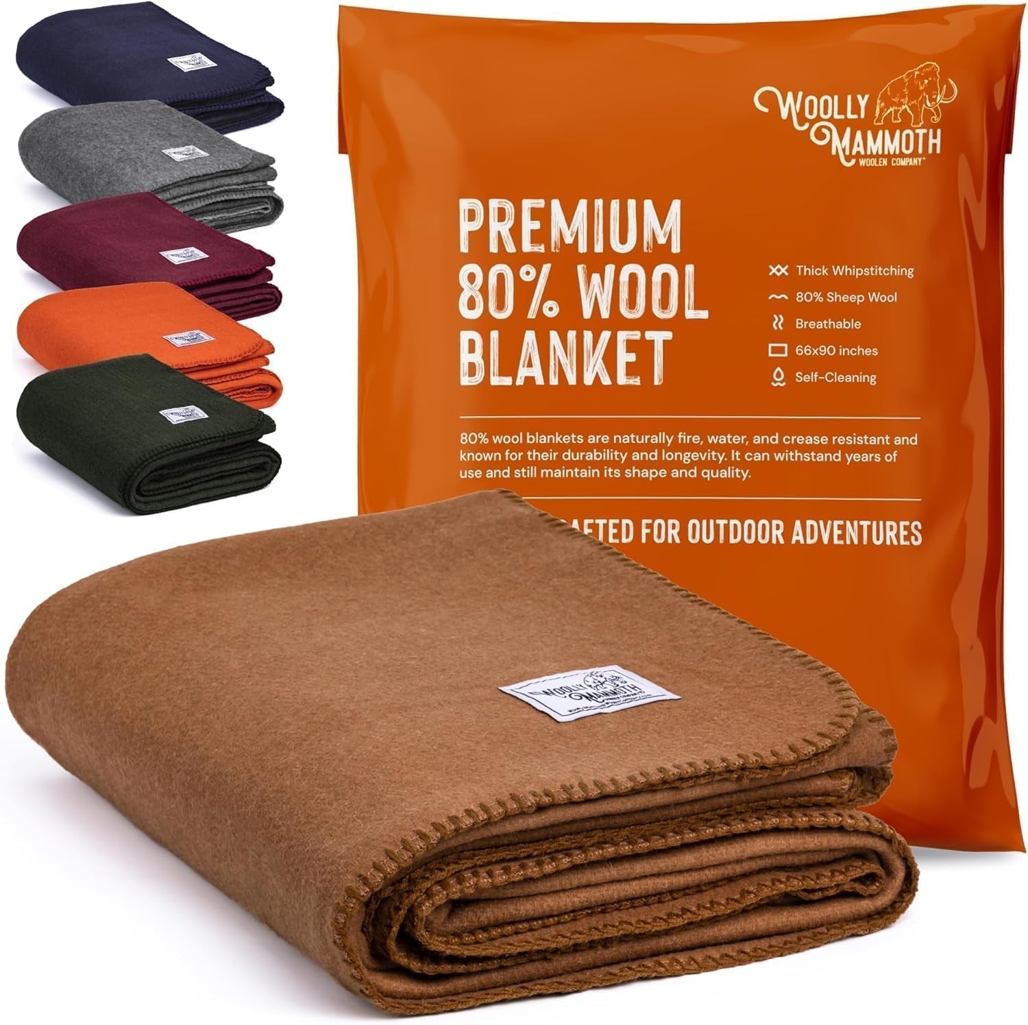 Woolly Mammoth Woolen Co. pătură de camping, extra mare, lână merino, Echipamentul perfect în aer liber pentru bushcraft, camping, trekking, drumeții, supraviețuire sau pătură în cabană. Maro, 168 X 228 Paturi si Cuverturi Woolly Mammoth Woolen Company Browns 66" X 90"