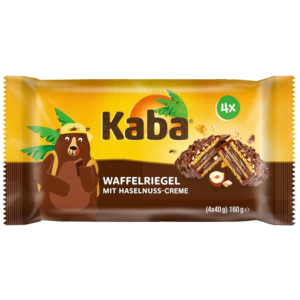 Batoane Kaba napolitane 40g, 4 batoane crocante umplute cu napolitane și cremă fină de alune de pădure, într-un pachet multiplu cu aromă originală Kaba