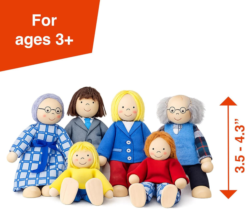 S0218 - Biegepuppen City-Familie, nachhaltige Holzfiguren, Holzpuppen für Kinder, beweglich Robustes Holzspielzeug, kreatives Kinderspielzeug, naturbelassen - 6er Set, ab 3 Jahre