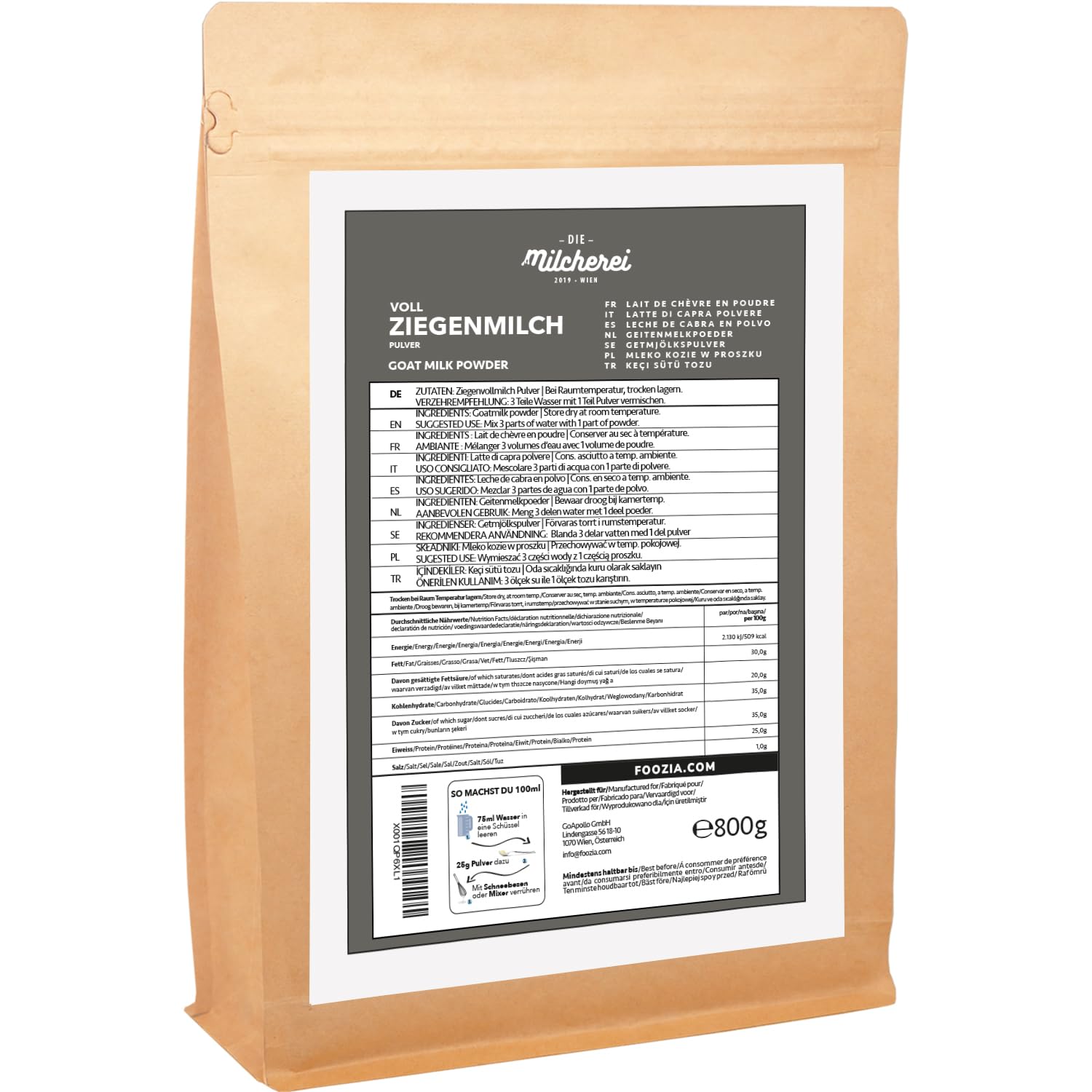 Milcherei Pulbere Lapte de Capră - Fără Aditivi Regional 800g