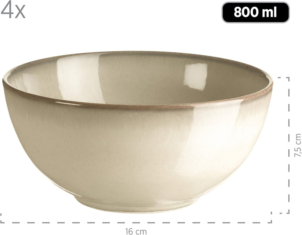 Set de veselă MÄSER 931736 pentru 4 persoane în aspect vintage mediteranean, serviciu combinat cu 16 piese în gri nisipos, ceramică, gri nisipos