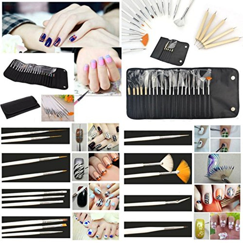 ® 20 X Pensule profesionale pentru unghii, gel, pensule pentru pictură, pensule pentru artist, trusă de pensule pentru unghii franceze, set de instrumente cu vârfuri punctate, pentru design unghii, pictură, model cu puncte etc., cu geantă