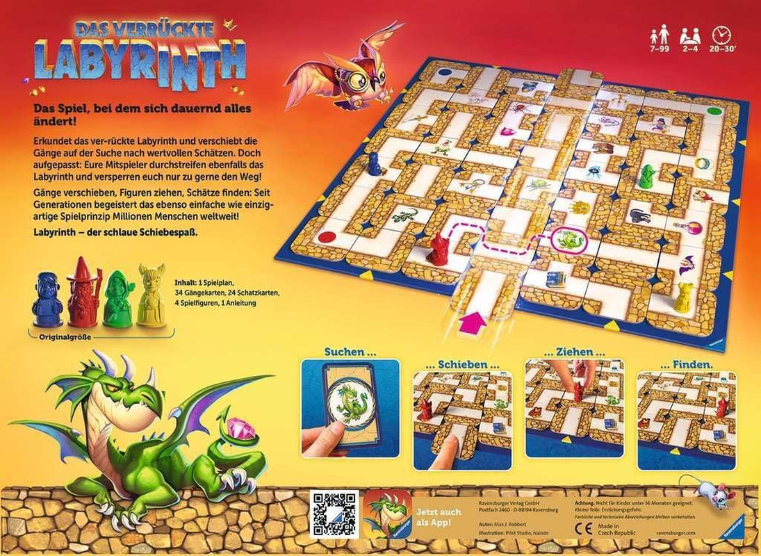 Ravensburger Family Game 26955 - Labirintul Nebun - Joc de Petrecere - Joc clasic pentru 2-4 jucători, joc de societate pentru vârste de 7 ani și peste
