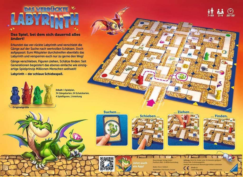 Ravensburger Family Game 26955 - Labirintul Nebun - Joc de Petrecere - Joc clasic pentru 2-4 jucători, joc de societate pentru vârste de 7 ani și peste