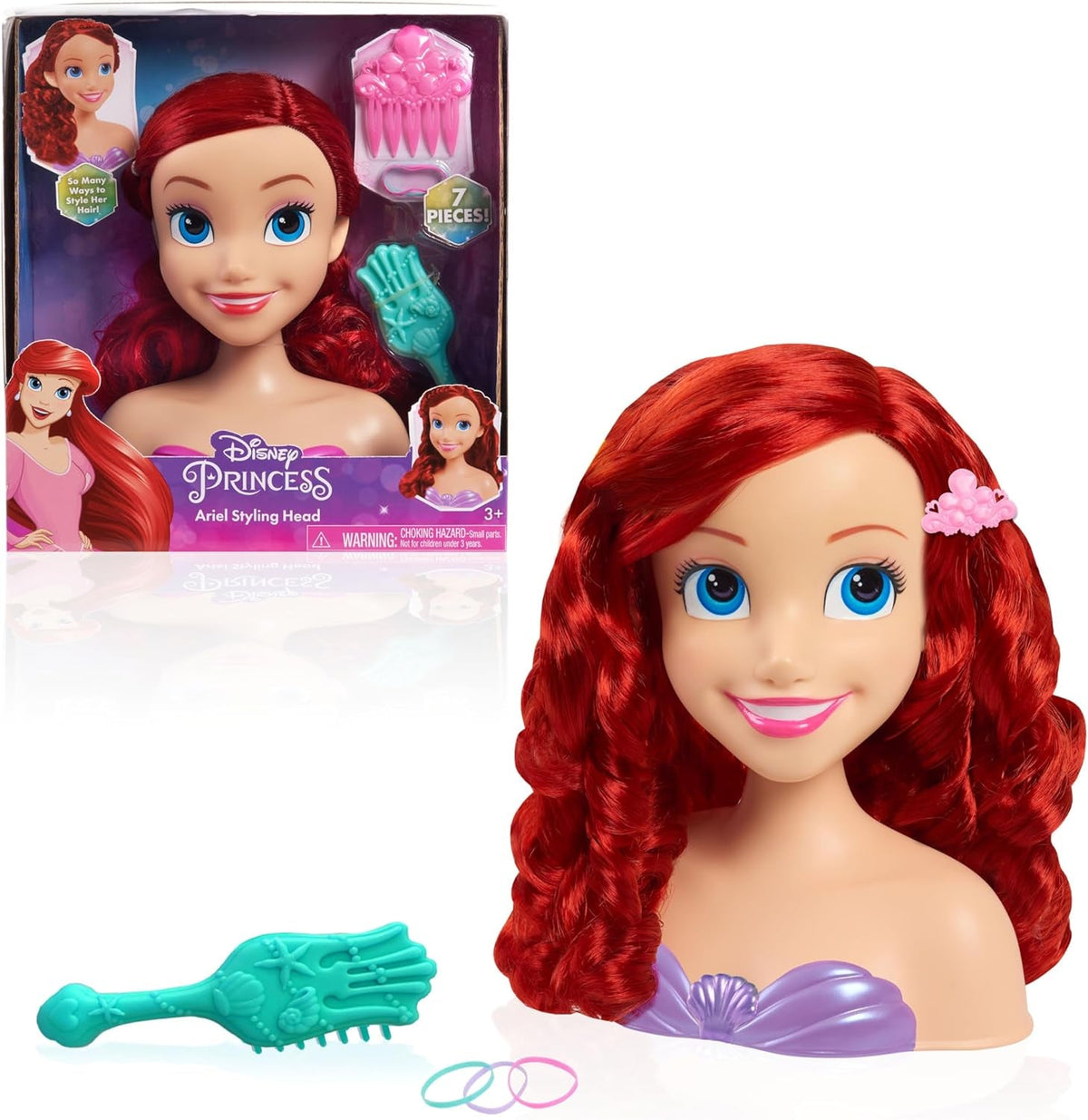 Disney Princess 20 cm Ariel Frisierkopf mit Zubehör, 7-teilig, rotes Haar, Kinderspielzeug ab 3 Jahren von Just Play