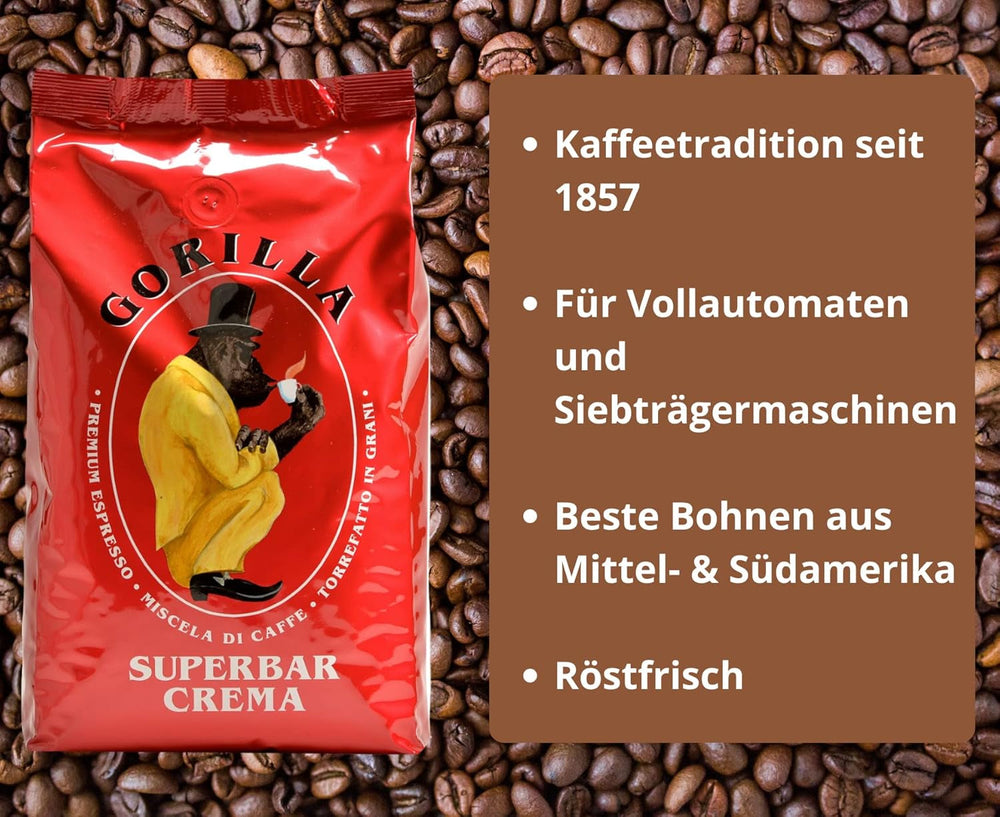 Set de degustare Gorilla Coffee & Espresso 5 x 1000g | Gorilla: Super Bar Crema, Coffee House Blend, Delicato, Café Creme, Super Bar | + Produse de patiserie Jassas