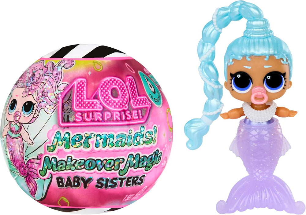 L.O.L. Surprise! Mermaids Makeover Magic Baby Sisters – Farbwechselnder Meerjungfrauenschwanz mit Muschel-Kugel zum Ausstellen, 6 Puppen zum Sammeln – ab 4 Jahren, Series 1