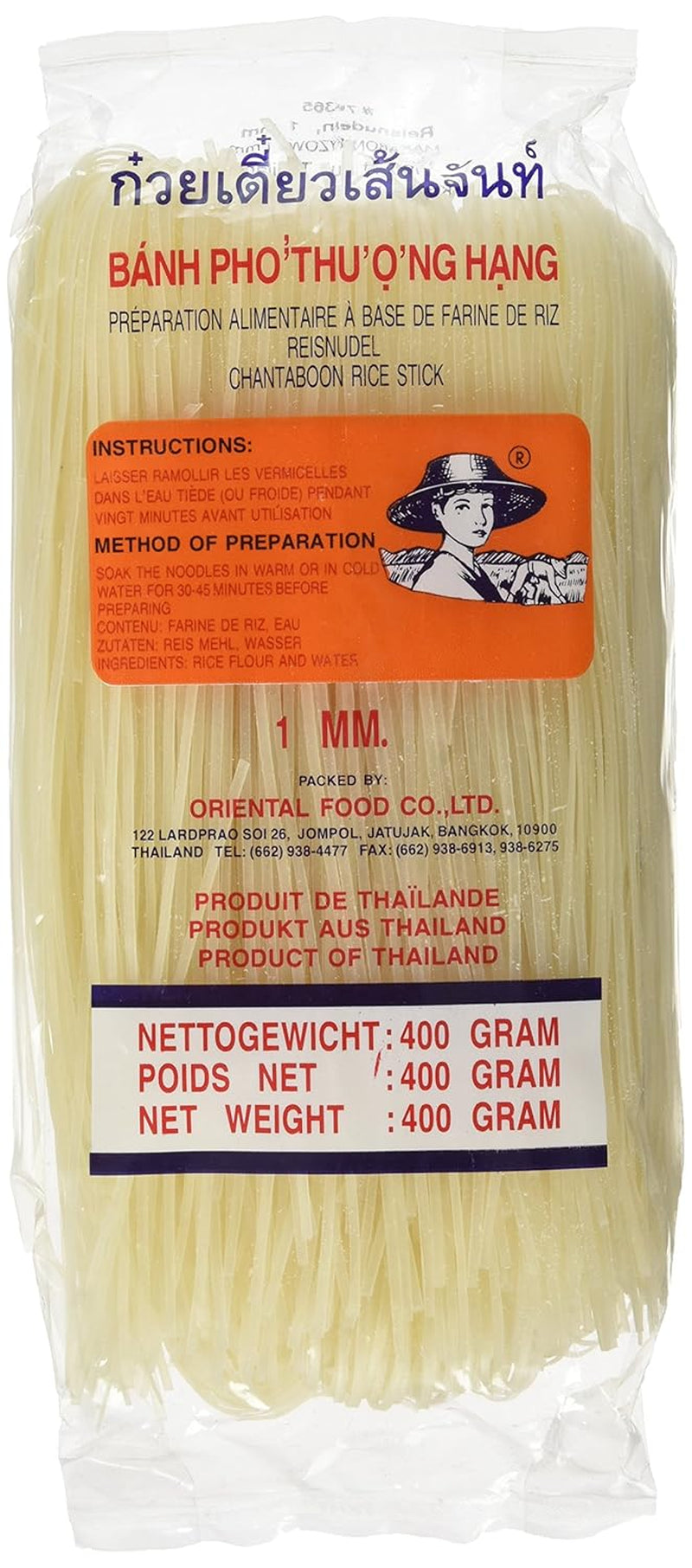 Tăiței de orez – thailandezi, tăiței panglică de orez cu lățimea de 1 mm, preparați din făină de orez – 17 x 400 g