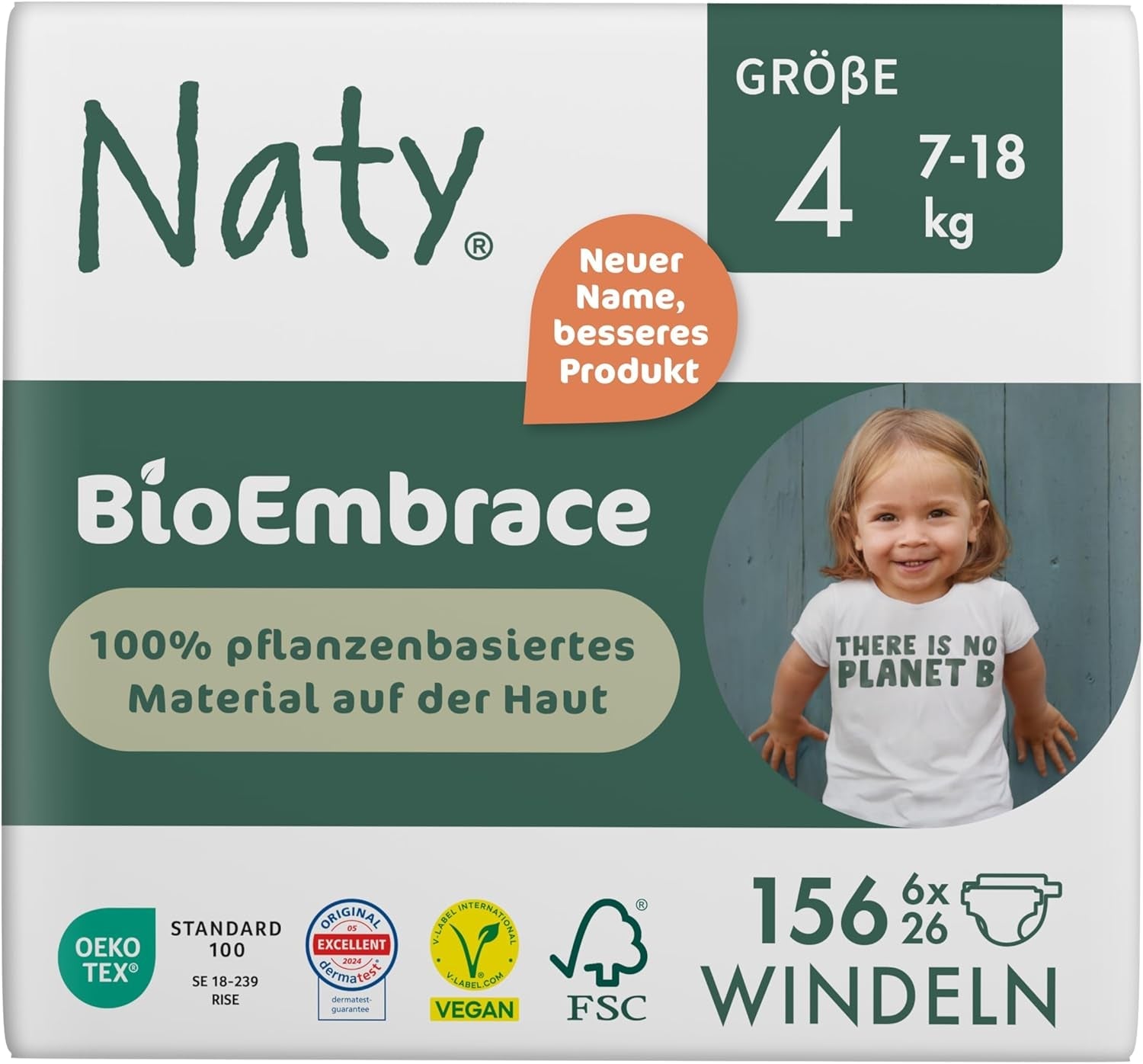 Scutece pentru bebeluși Naty BioEmbrace, mărimea 5 (11–25 kg) | 100% materiale pe bază de plante, delicate cu pielea | Moliciune respirabilă, testate dermatologic, absorbție excelentă | 80 buc.